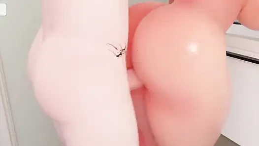 Eden fucks Zoe in a bathroom standing position