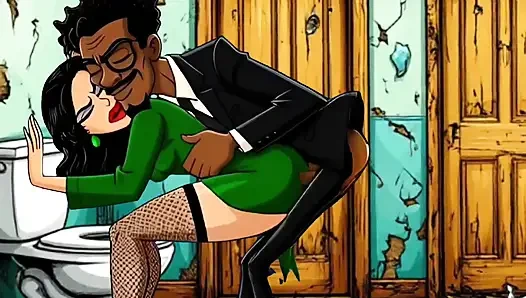 Slut Wife Fucked in Dirty Public Toilet. Cartoon
