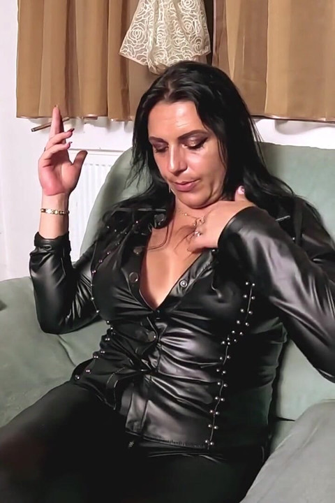 Leather Smoking Deepthroat & Foot Fetish - Ashtray Cum and Water Dripping Tease