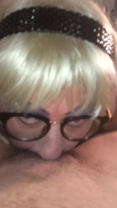 Blonde cute sissy deepthroat sucks cock very deep