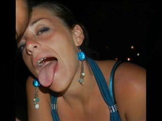 Gman sperma på tungan och ansiktet av italiensk tjej med hängslen
