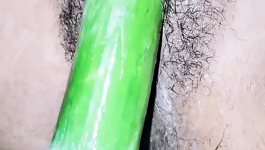 Pooja put her hand in wife's pussy and inserted cucumber, pussy and ass exploded