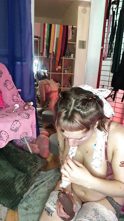 NAUGHTY! Bad student gags on a dildo as a punishment! Hot dildo sucking