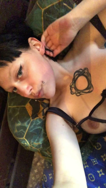 A daring bdsm brunette plays with her tits hotly and shows her pussy up close | Clip 1