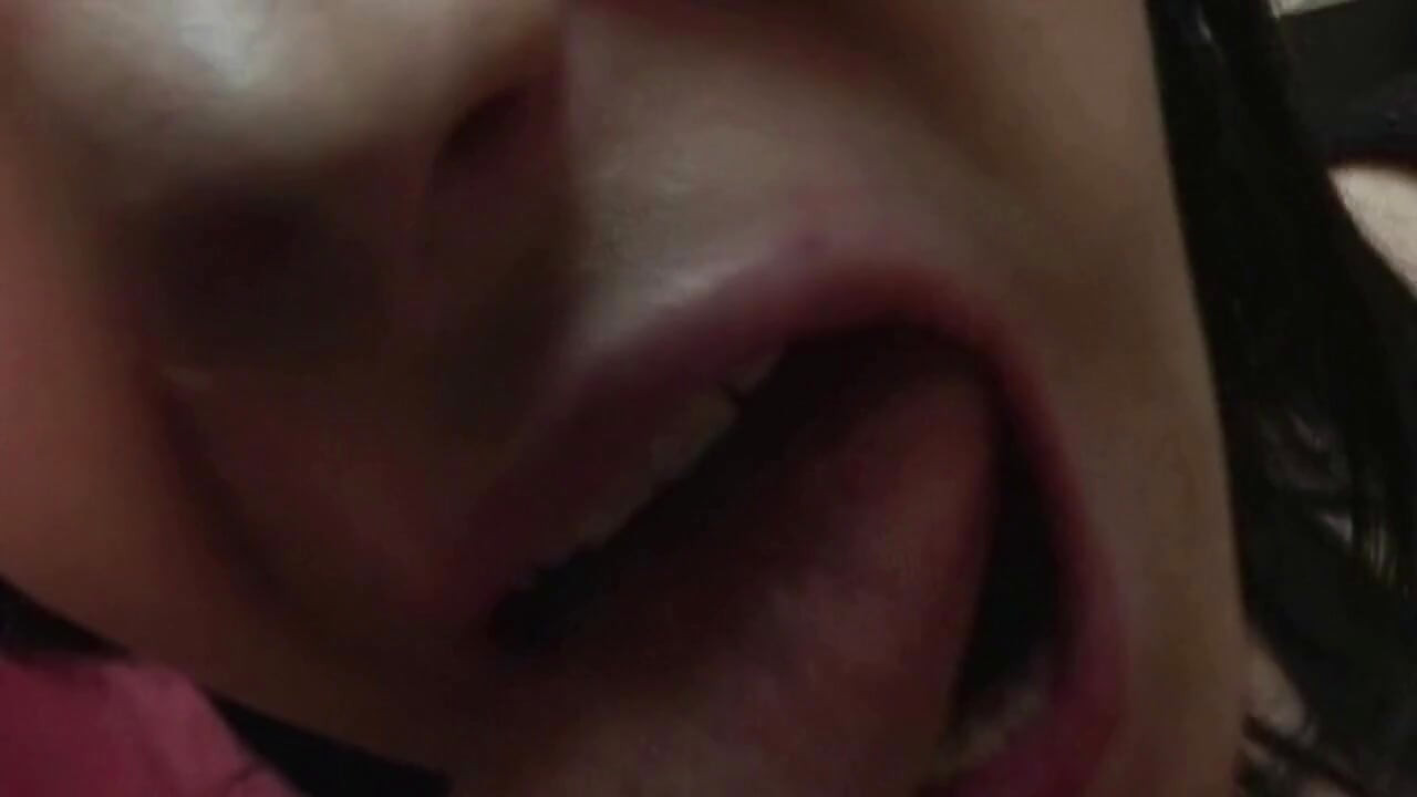 Brunette in Fishnet Gives Sloppy Blowjob on Red Leather