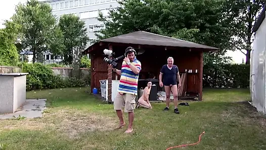 Small tits brunette sprayed in her mouth outdoor