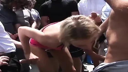 Blonde Slut Fucked Hard by Group Gangbang