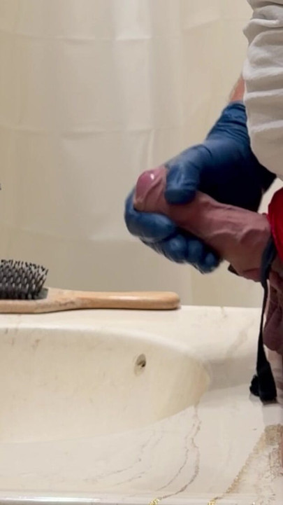 Gloved cumshot
