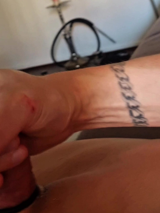German cock jerked off to orgasm with cock ring