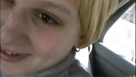 Horny Young Girl with Hairy Pussy Fucked in Car and Cum on Huge Tits by Big Amateur Cock