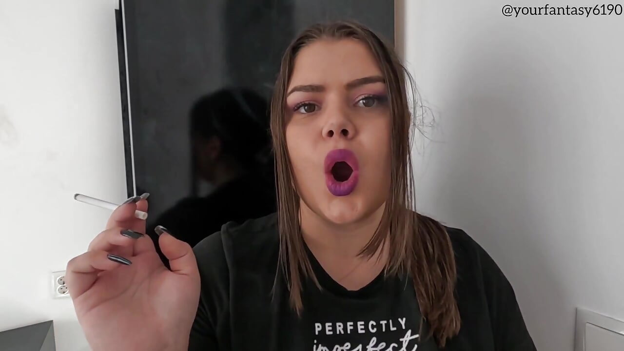 Close-up Smoking with Purple Lipstick