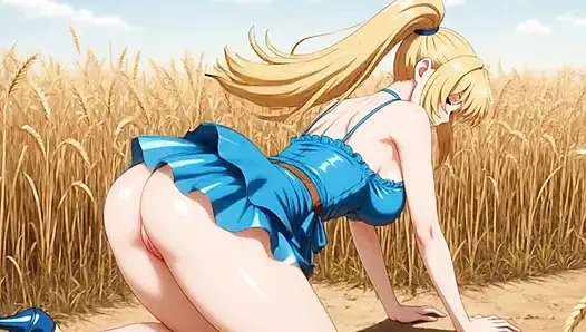 Nackte Nymphe in Weizen: masturbation und hinreißend mit hintern