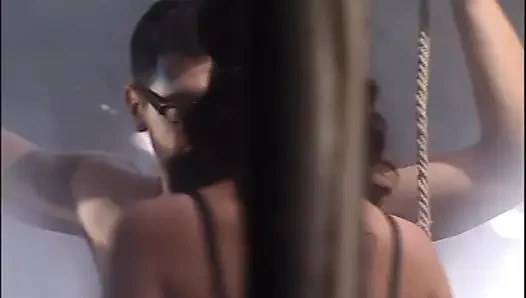 Two Beautiful Lesbian Mistresses Lick and Masturbate Their Pussy in Front of a Horny Slave