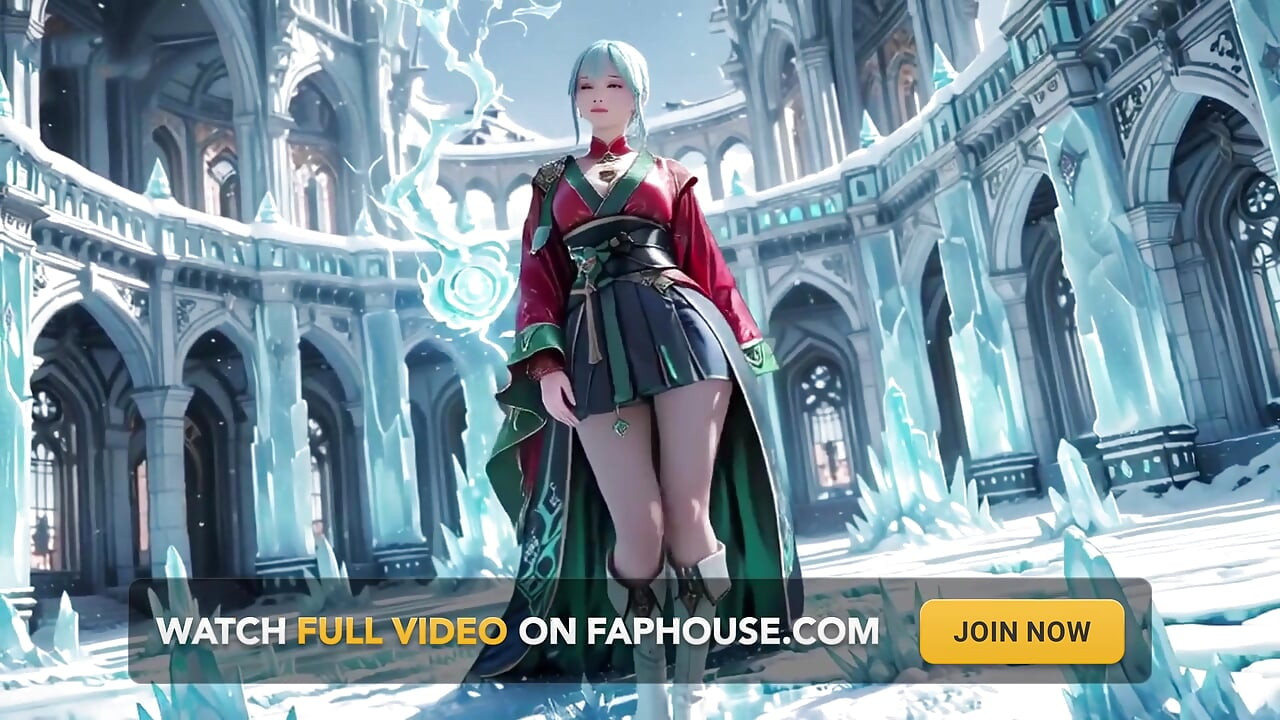 Ice Throne! Silver-haired Mage in Red-green Gown Kneeling, Blue-haired Partner Teasing in Realm!