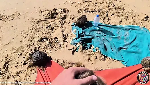 Sucking Him Off on a Windy Tropical Public Beach - Facial in the Breeze
