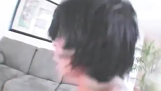 Big breasted chick fucked from behind in living room