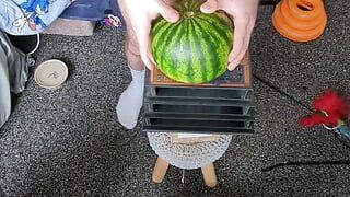 Jerking off using a watermelon