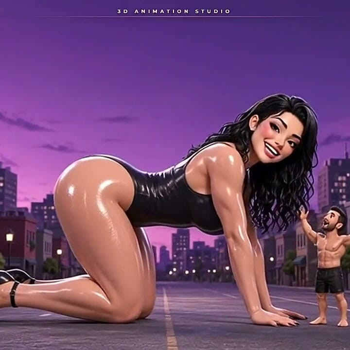 Oiled Giantess in High Heels Towers Over a Tiny Man - Giant Sole Comes Down Over You