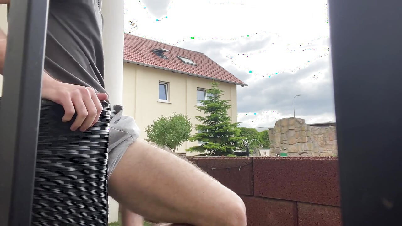 Russian Boy Plays with His Cock on the Terrace. Very Risky
