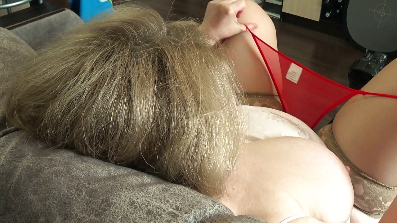 Big Tits From Above. a Camera Watches From the Side as a Plump MILF Masturbates and Records a Video.