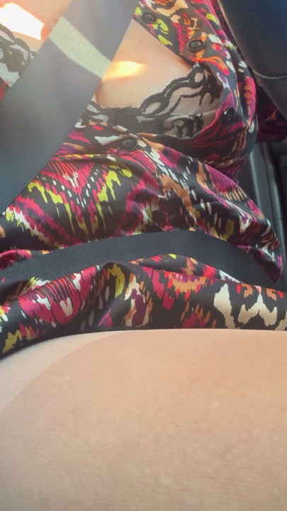 Sexy stepmom drives home and teases us with her big tits, which are practically popping out of her bra. | Clip 1