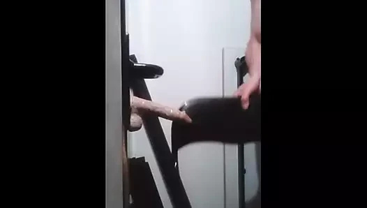 Slut crossdresser black dressed ride a lucky dildo