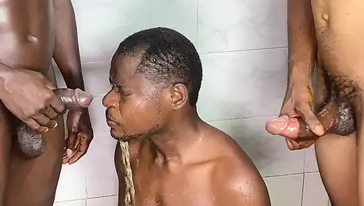 They pee on my face and body while having Threesome inside the hotel bathroom with two muculars dick guys