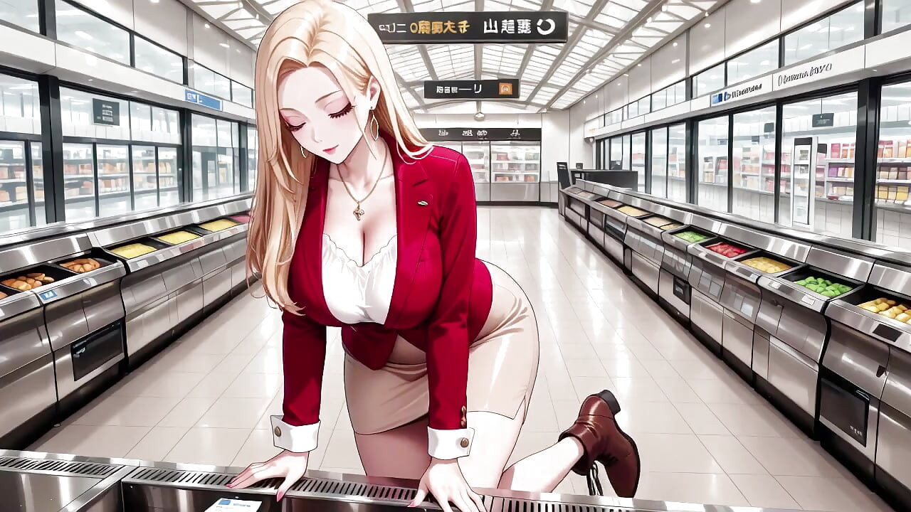 Red Suit Blonde From Supermarket Stroll to Lazy Orgasm, She Even Puts Her Legs up on the Desk?