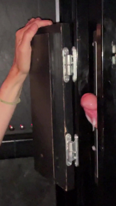 Wife sucking and fucking bareback at the gloryhole with hubby and strangers | Clip 3