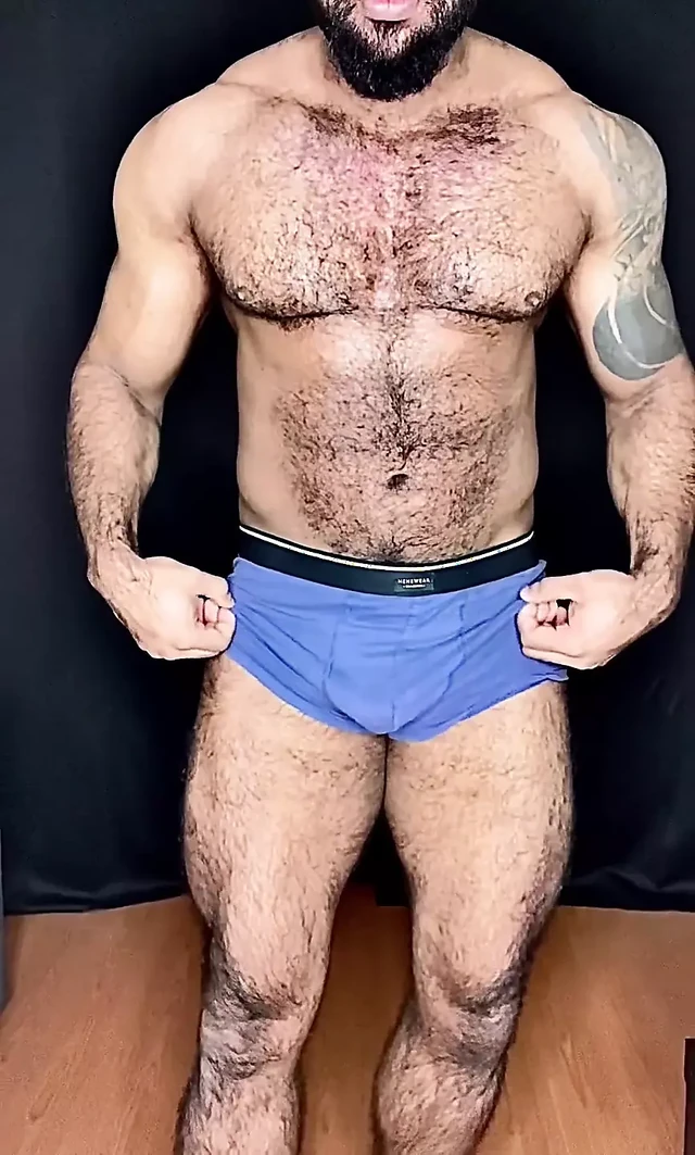 Hairy Black Man Flexing Muscles + My Dick in Slow Motion
