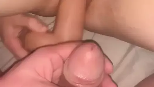 double vaginal penetration with 8inch dildo and cock