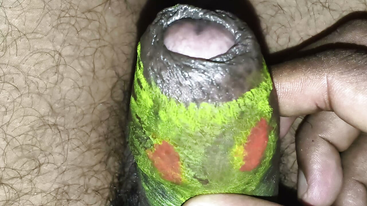 Indian desi boy painting with cock playing