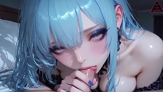 Ultimate AI Hentai! Blue-Haired  Girl's Steamy Session: Blowjob, Doggy Style, and Missionary   ( AI Generated )
