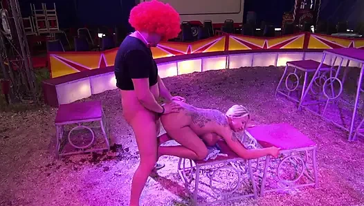Tattooed Chick Gets Fucked by A Clown Dude
