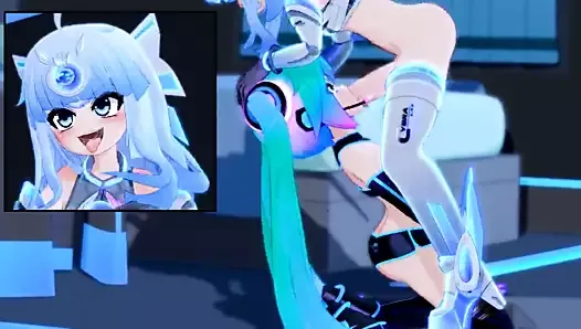 Futa Cybra и Hatsune Miku - трах в рот - короткое 3D