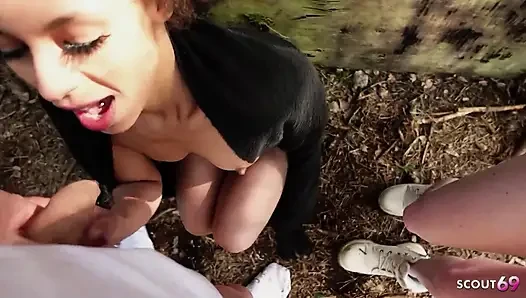 German Girl and Her Skinny Best Latina Girlfriend Give Stranger a Fuck After Caught