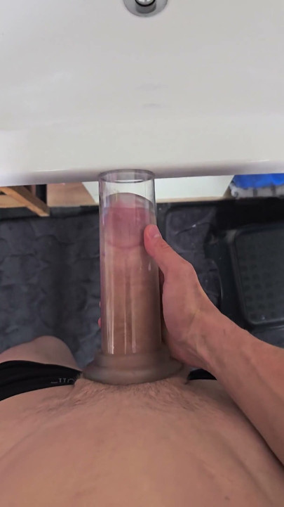 Full View Stroking My Hard Cock in a Clear Fleshlight Stroker!
