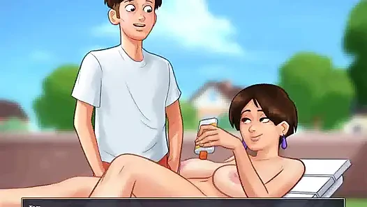 Summertime saga: cougar mature MILF seduces Younger man in her backyard ep 108