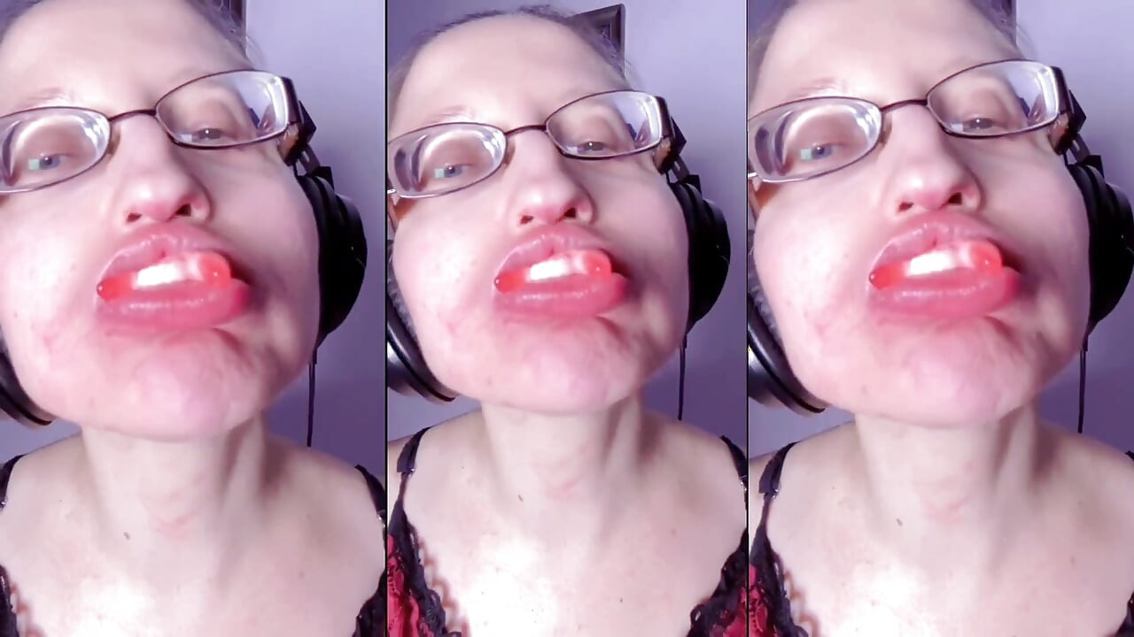 Asmr gigi Candy Makan - Asmr, cermin mata, gianess, gincu, bibir besar, mulut, makanan, fetish muka, kuku panjang