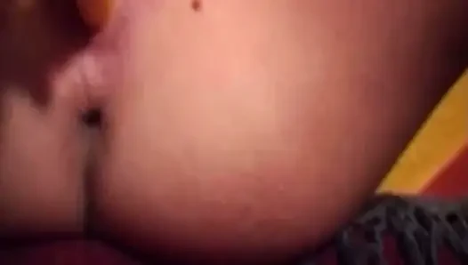 Oiled Redhead Slides Yellow Toy in Wet Pussy