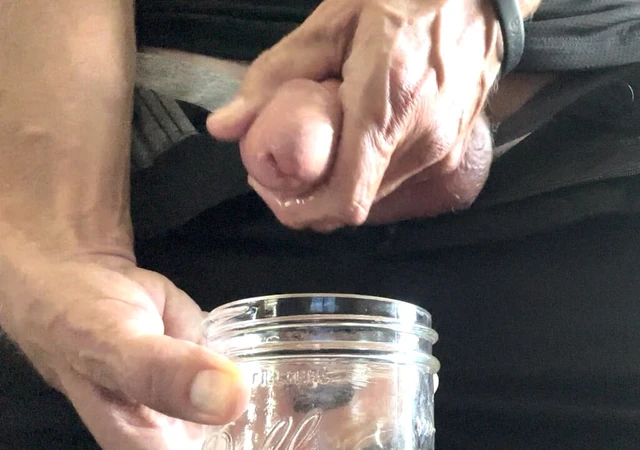 Erotic pissing in jar and masturbation