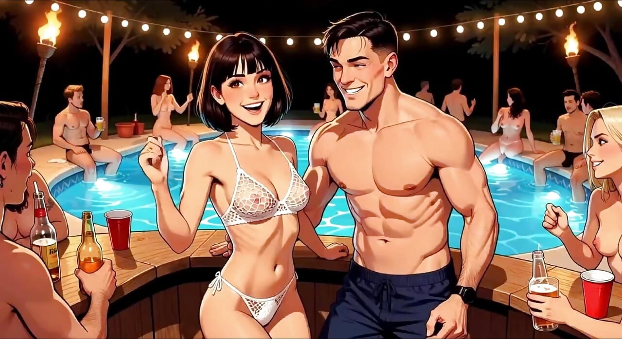 Cuck husband lets wife get fucked by other men beside the pool