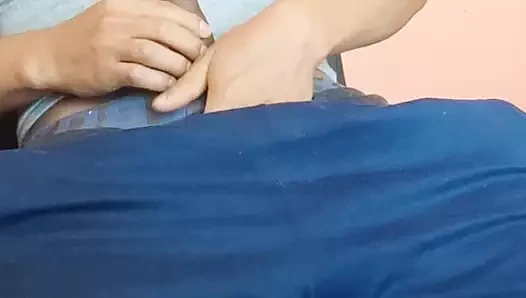 Man masturbates on the couch until orgasm