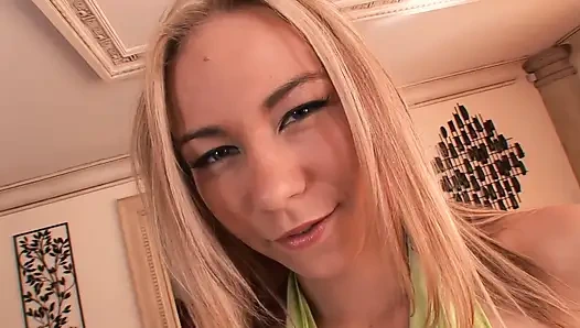 Blonde young slut with small tits likes to shake her big ass on the hard cock