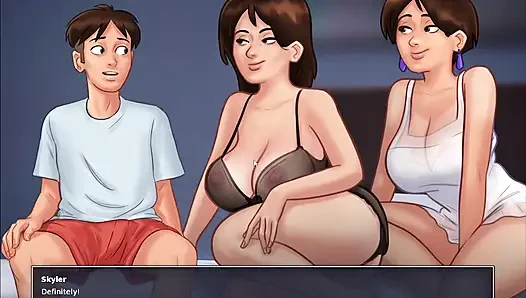 Skyler Fucked Step Mom & Step Sister In Bedroom After Dinner