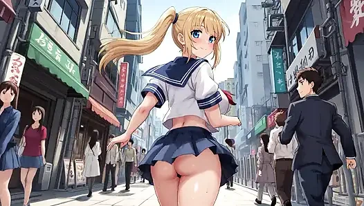 Sie ging auf einer belebten Straße mit entblößtem Unterkörper