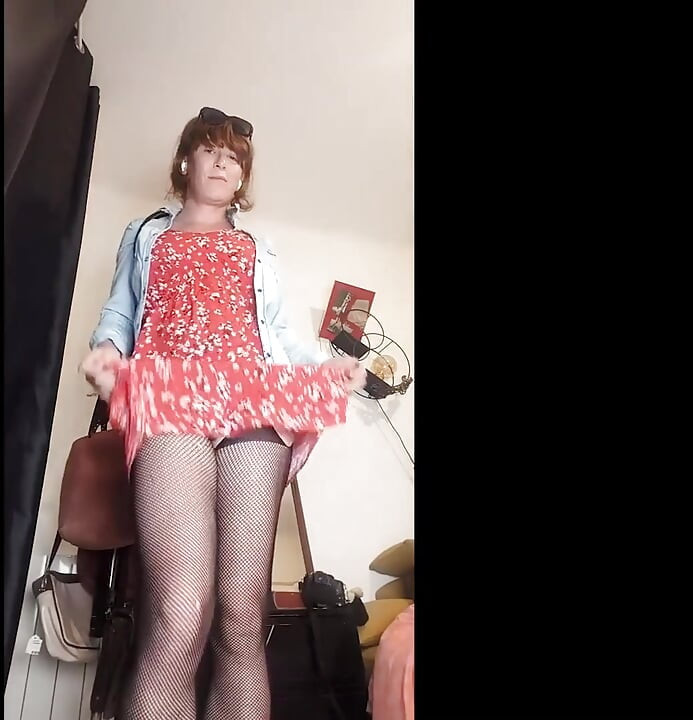 Pluged and Chastity Big Tits TS Outdoor Walk