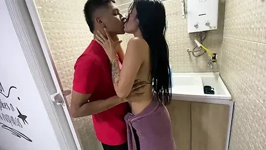 This beautiful skinny girl loves to suck my cock and I fuck her in the laundry room until she orgasms.