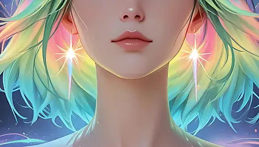 Parlak gözlü kozmik neon güzellik portresi rüya gibi fantezi ai art slayt gösterisi