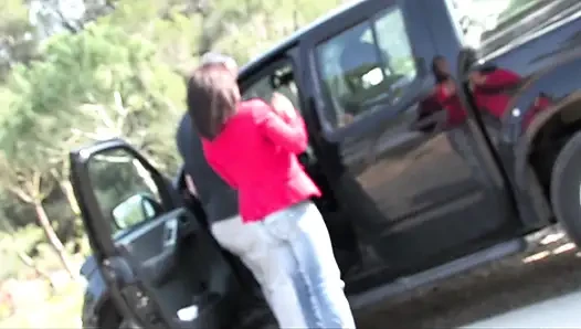 Horny brunette slut picked up and rammed